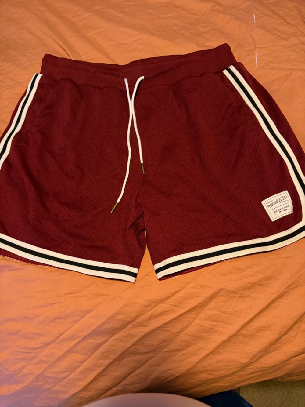 Mitchell & Ness Burgundy Mesh Athletic Shorts with Contrast Stripes